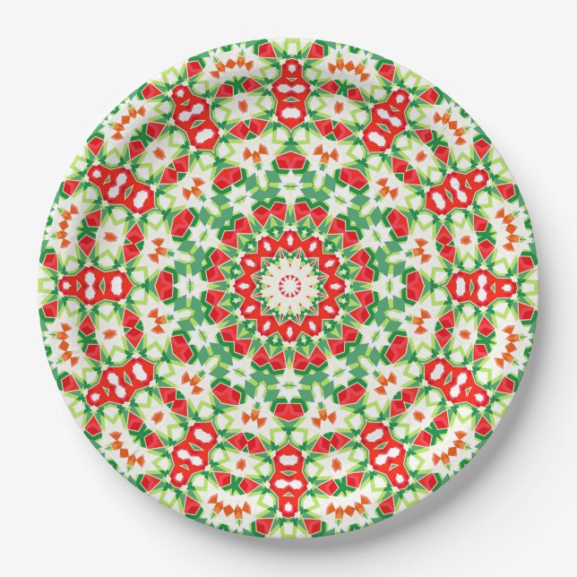 Bright Orange Green Fashionable Bandana Shawl Paper Plates (Front)