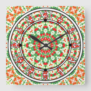 Bright Orange Green Fashionable Bandana Shawl Square Wall Clock
