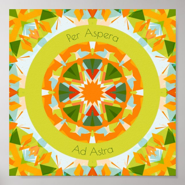 Bright Orange Green Per Aspera Ad Astra Star Kids Poster (Front)