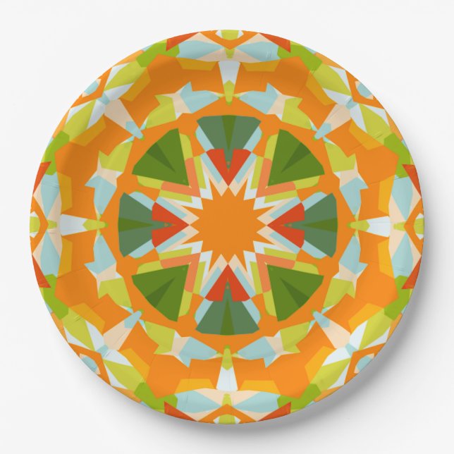 Bright Orange Green Star Baby Girl’s Boy’s Shower Paper Plates (Front)