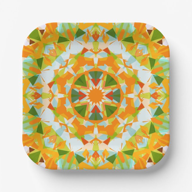Bright Orange Green Star Baby Girl’s Boy’s Shower Paper Plates (Front)