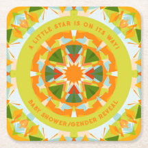 Bright Orange Green Star Baby Girl’s Boy’s Shower