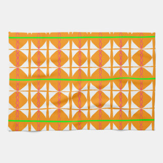 Bright orange, green, white abstract tea towel