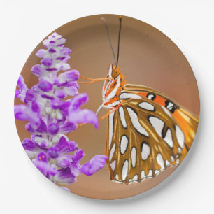 Bright Orange Gulf Fritillary Butterfly Paper Plates