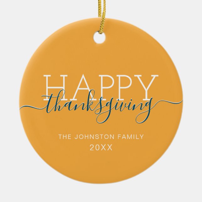 Bright orange Happy thanksgiving Ceramic Ornament (Front)