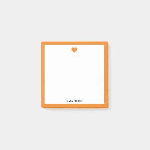 Bright Orange Heart and Border on White with Name Post_it Notes