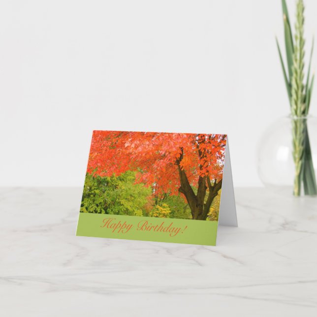 BRIGHT ORANGE LEAVES ON TREE /HAPPY BIRTHDAY CARD (Front)