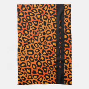 Bright Orange Leopard Animal Print Kitchen Towel