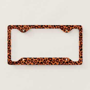 Bright Orange Leopard Animal Print License Plate Frame by DesignsbyDonnaSiggy at Zazzle
