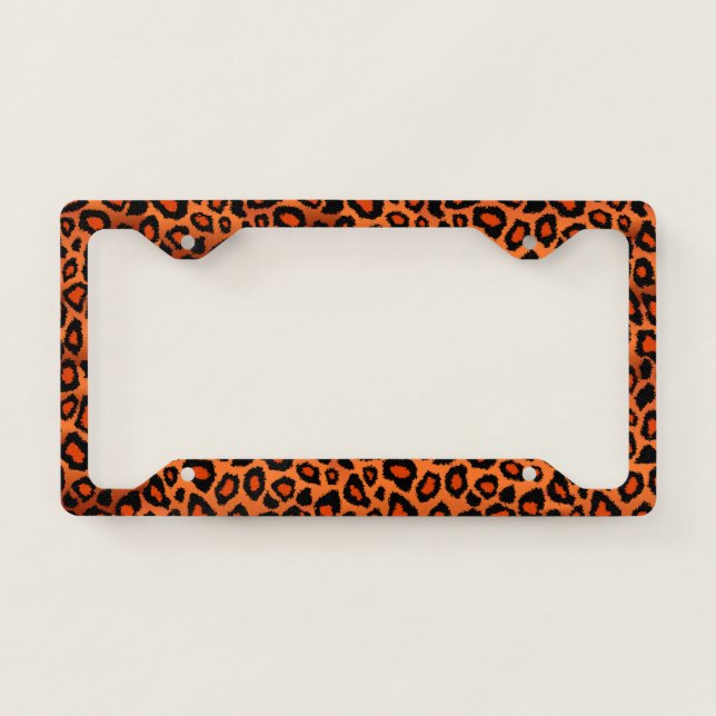Bright Orange Leopard Animal Print License Plate Frame (Front)