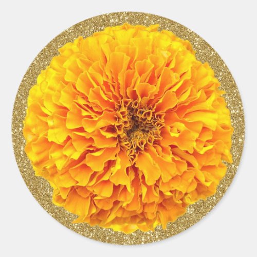 Bright Orange Marigold Gold Glitter Stickers