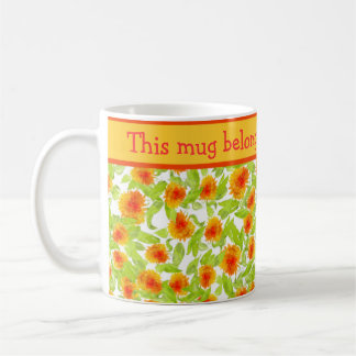 Bright Orange Marigolds Foral Pattern on White Coffee Mug