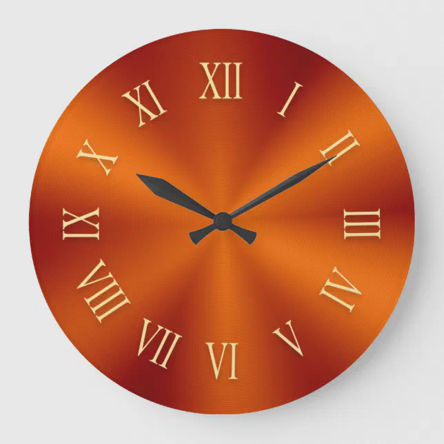 Bright Orange Metallic Clock with Roman Numbers | Zazzle