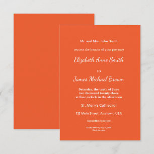 Bright Orange Minimalist Solid Background RSVP Card