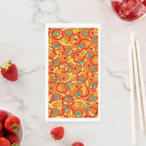 Bright Orange Modern Fiesta Geometric Ring Pattern Paper Guest Towels