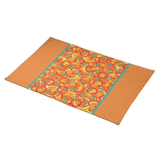 Bright Orange Modern Geometric Rings Pattern Cloth Placemat