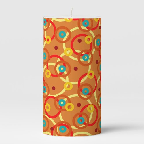 Bright Orange Modern Geometric Rings Pattern Pillar Candle