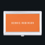 Bright orange modern masculine personalized name business card case<br><div class="desc">Contemporary,  simple yet elegant and masculine business card holder with your name customized on a bright orange background. White text. Other colors are available.</div>