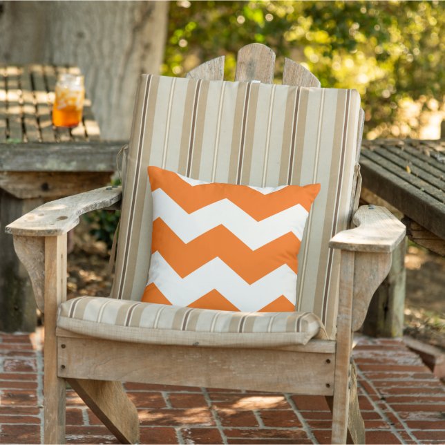 Bright Orange Modern Zig Zag Chevron Pattern Throw Pillow (Chair)