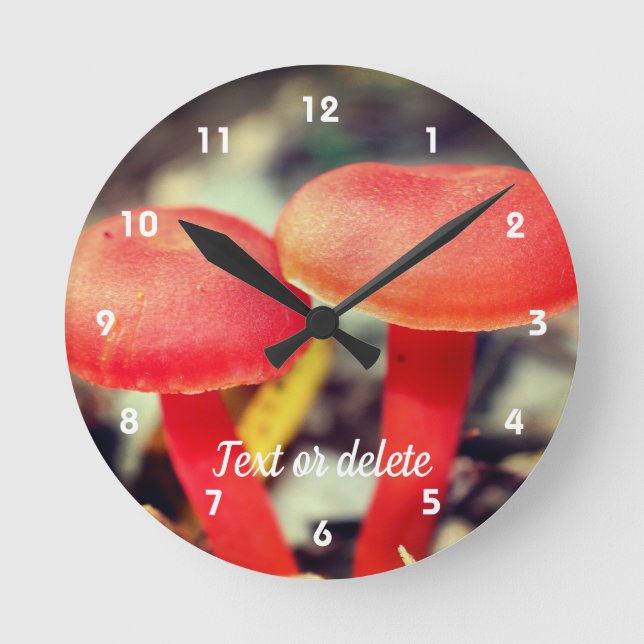 Bright Orange Mushroom Pair Personalized Round Clock (Front)