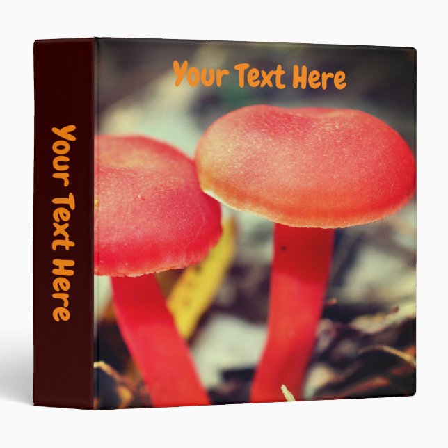 Bright Orange Mushrooms Nature Personalized 3 Ring Binder (Front/Spine)