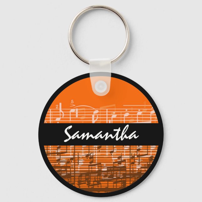 Bright orange music notes customizable keychain (Front)