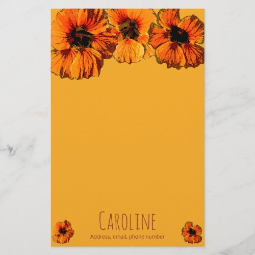 Bright orange nasturtiums _ personalised stationery