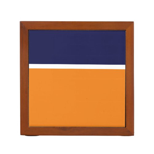 Bright Orange Navy Blue Color Block White Stripes Desk Organizer