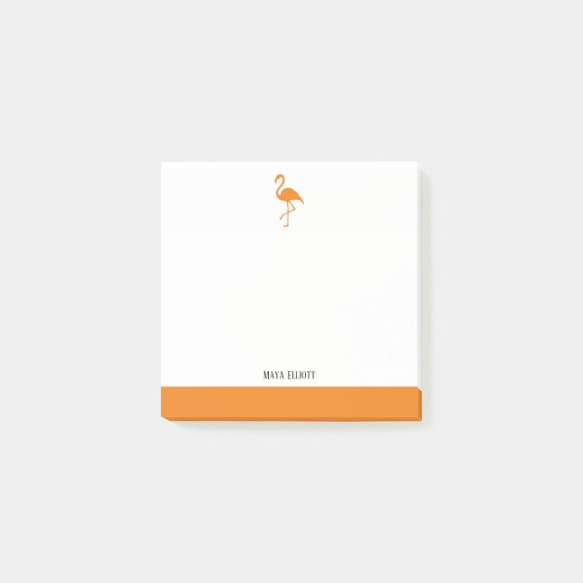 Bright Orange on White Flamingo & Border w/ Name Post-it Notes (Front)