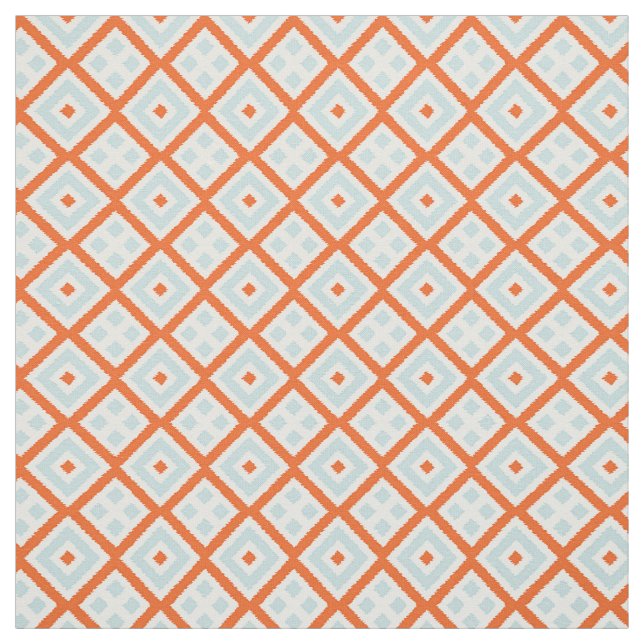 Bright Orange Pale Gray Green Blue Squares Pattern Fabric (Swatch)