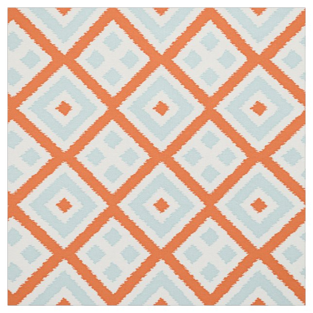 Bright Orange Pale Gray Green Blue Squares Pattern Fabric (Swatch)
