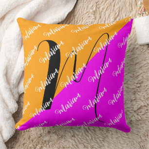 Bright Orange & Pink Color Block - Initial Name Throw Pillow