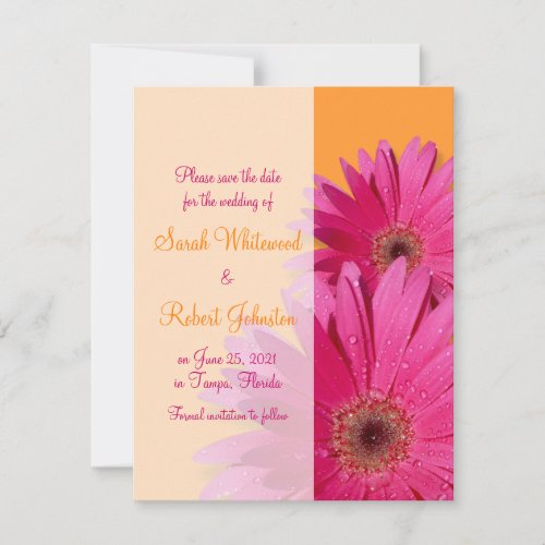 Orange &amp; Pink Gerbera Daisy Save the Date Card