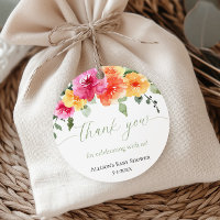 Bright orange pink peonies baby shower favor tags