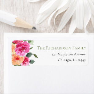 Bright orange pink peonies floral spring summer label