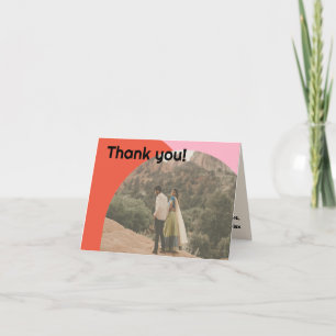 Bright Orange & Pink Retro Budget Photo Wedding Letterpress Thank You Card