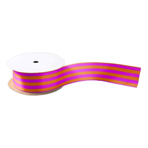 Bright Orange Pink Stripe Pattern Satin Ribbon