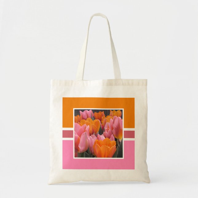 Bright Orange Pink Tulips Personalized Tote Bag (Front)