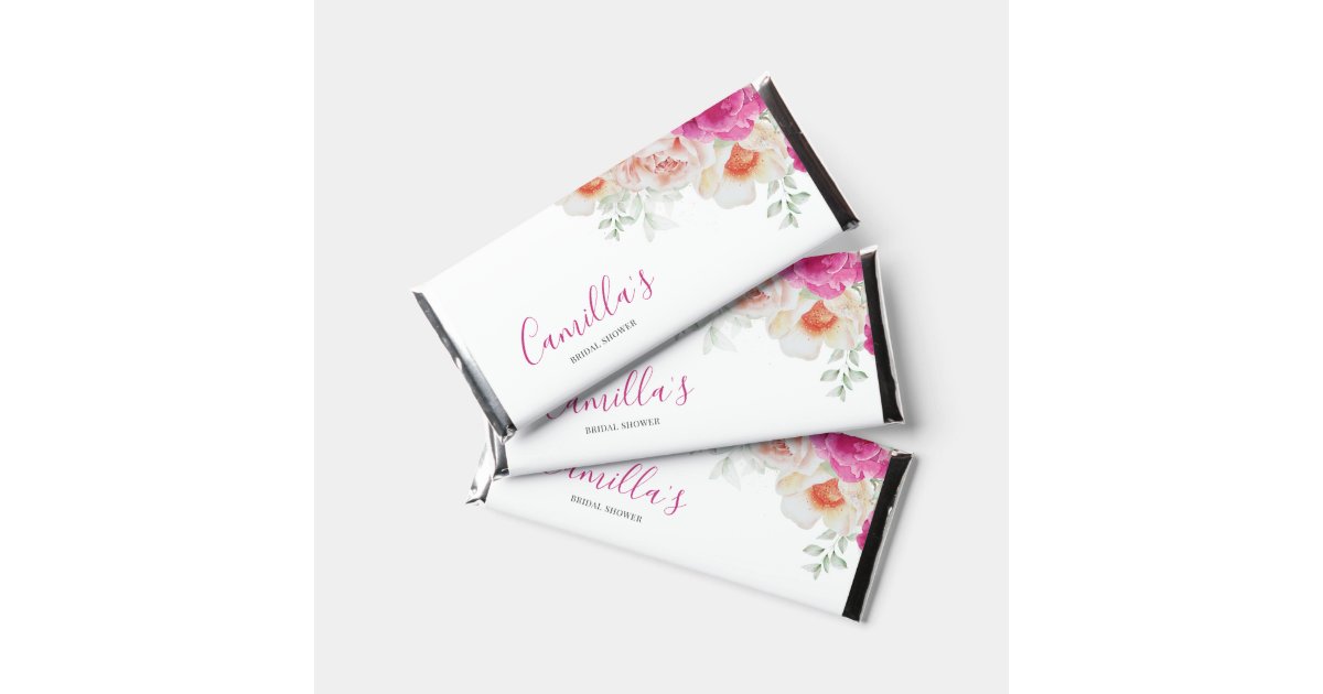 Bright Orange & Pink Watercolor Floral Hershey Bar Favors