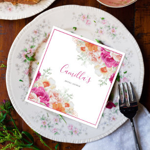 Bright Orange & Pink Watercolor Floral Paper Napkins