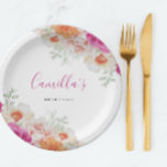 Bright Orange & Pink Watercolor Floral Paper Plate<br><div class="desc">These bridal shower paper plates feature a beautiful watercolor flower design in beautiful bold orange and pink colors.</div>