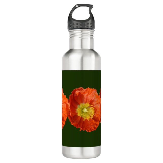 Bright Orange Poppy Flower Stainless Steel Water Bottle (Front)