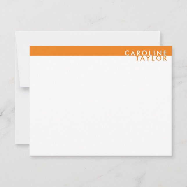 Bright Orange Preppy Custom Name Stationery Note Card (Front)