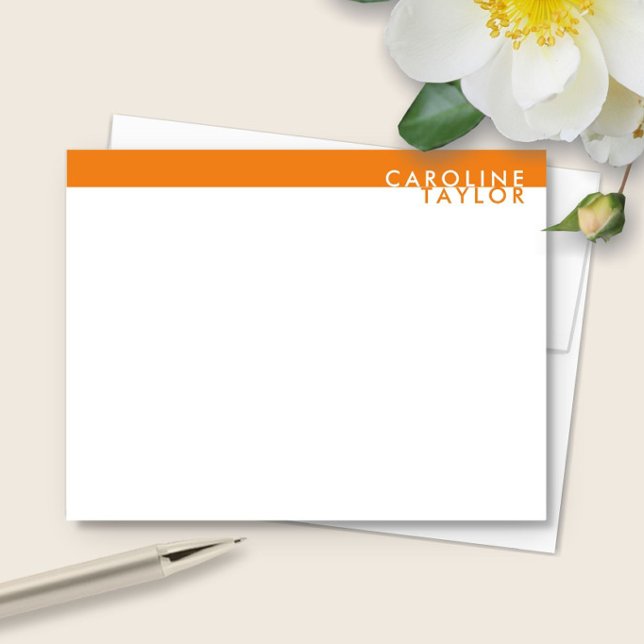 Bright Orange Preppy Custom Name Stationery Note Card (Creator Uploaded)