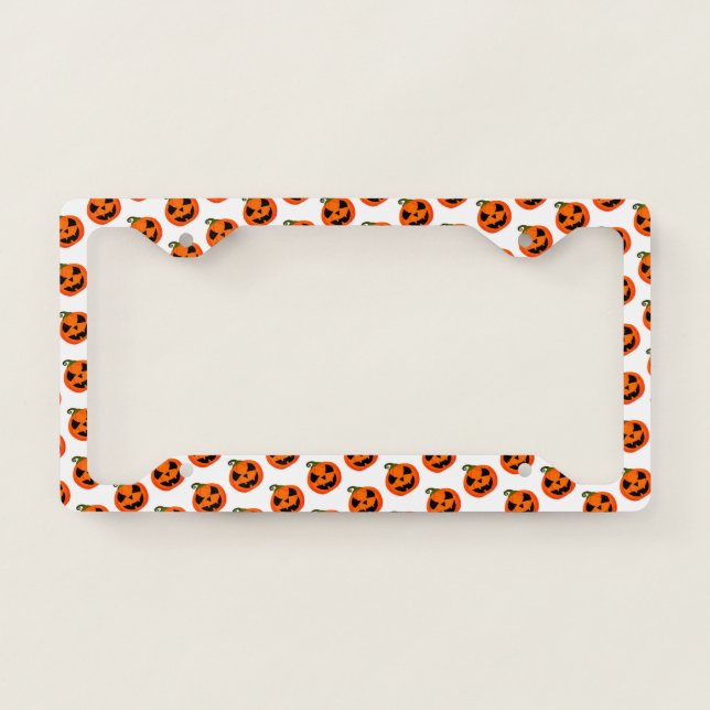 Bright Orange Pumpkin face pattern License Plate Frame (Front)