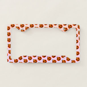 Bright Orange Pumpkin face pattern License Plate Frame