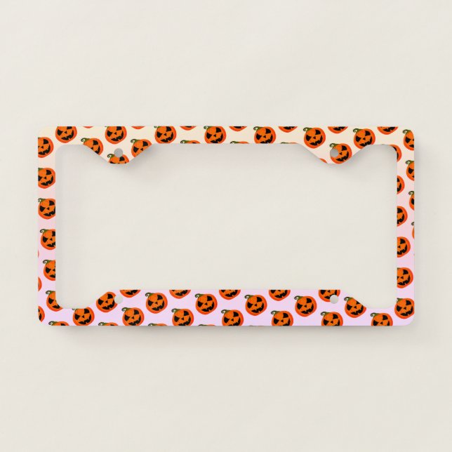 Bright Orange Pumpkin face pattern License Plate Frame (Front)