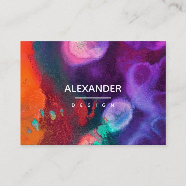 Bright Orange Purple Abstract Watercolor Business Card (Front)