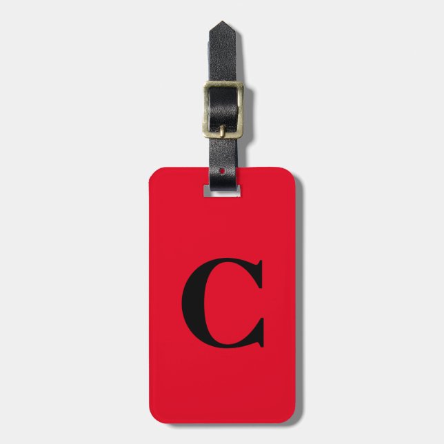 Bright Orange Red Colorful Monogram Name Custom Luggage Tag (Front Vertical)