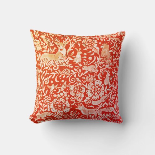 Bright Orange Red Fall Autumn Animal Forest Deer Throw Pillow